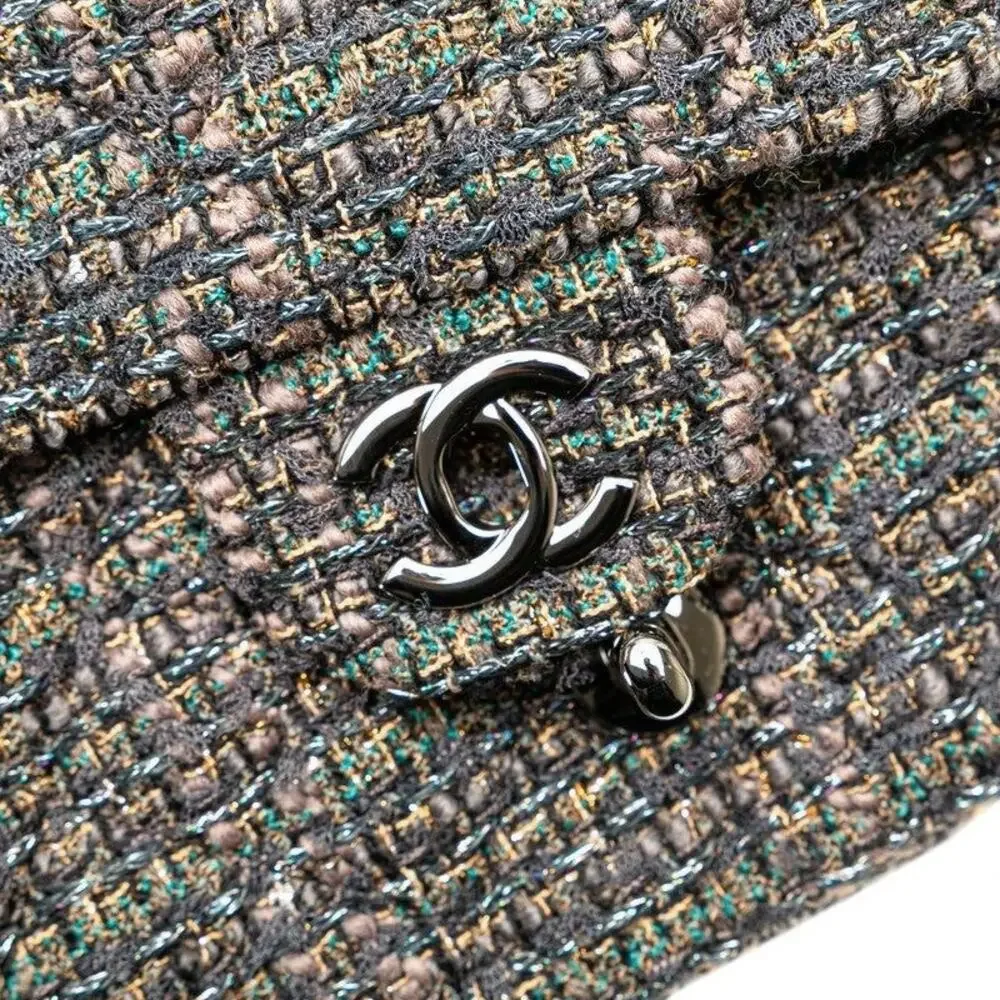 Chanel Mini Matelasse 20 Coco Mark Tweed Leather Shoulder Bag Gray